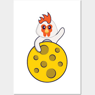 Cute chicken is on the moon. Posters and Art